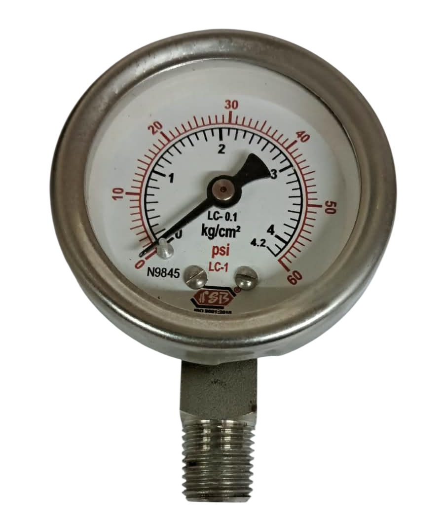 2"dial 0-60 psi 1/4 npt bottom complete ss
