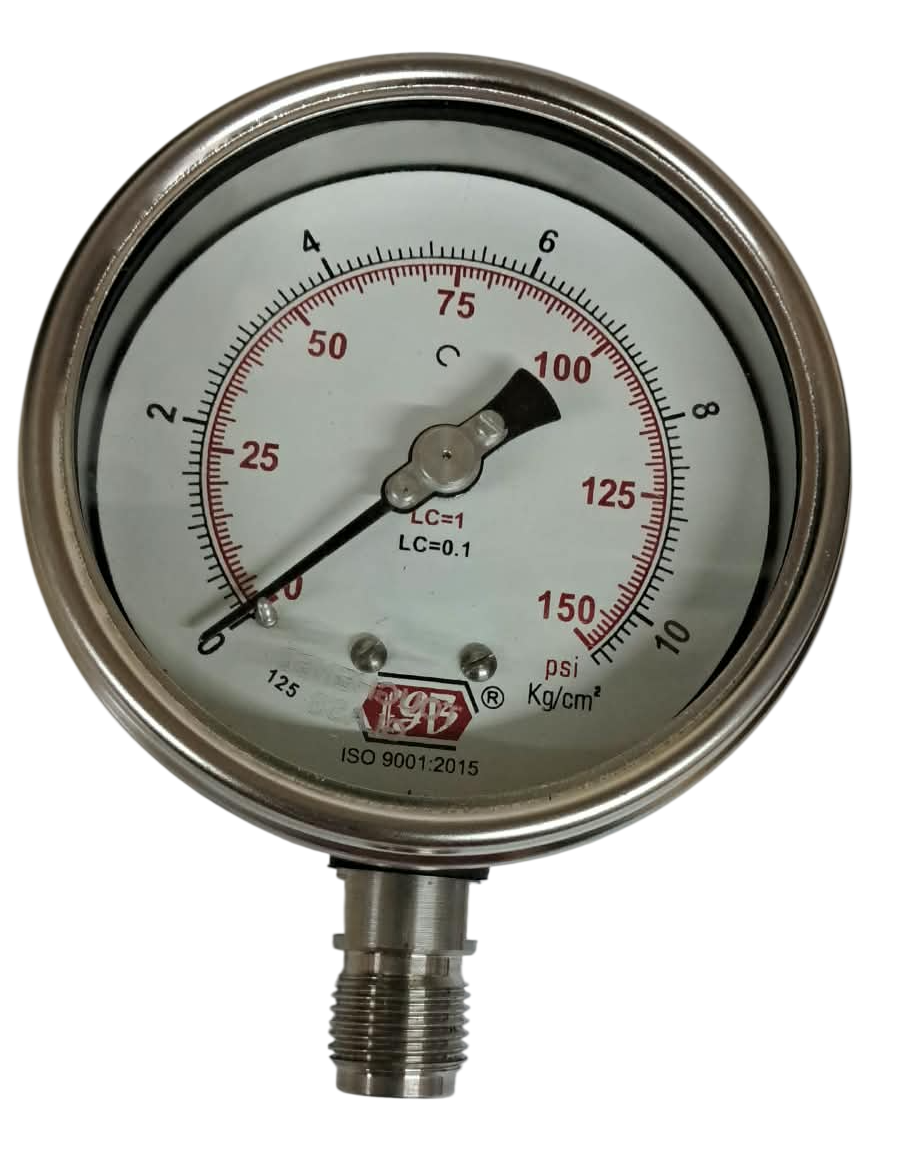 4"dial 0-150 psi 3/8 bsp bottom complete ss