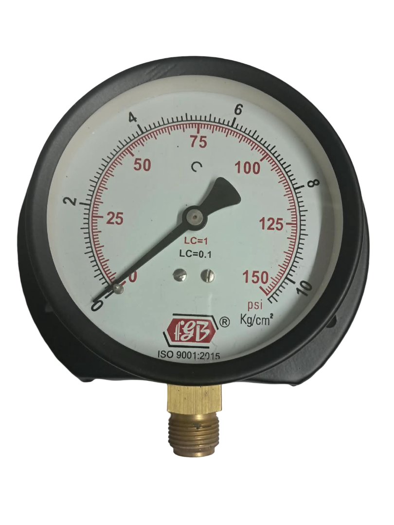 4"dial 0-150 psi 3/8 bsp bottom ms casing internal brass