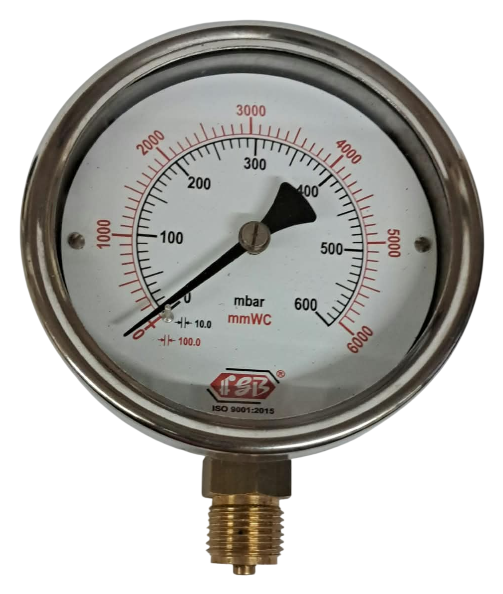 4"dial 0-600 mbar 1/2 bsp bottom complete ss inbuilt capsule diaphragm
