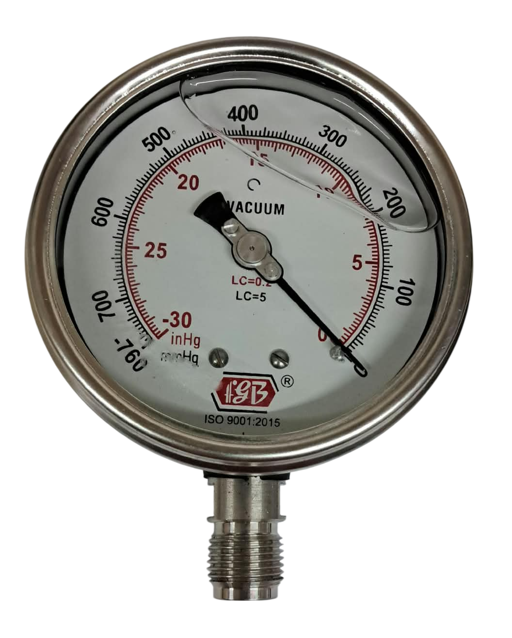 4"dial-vaccum 1/2bsp bottom complete ss glycerin filled