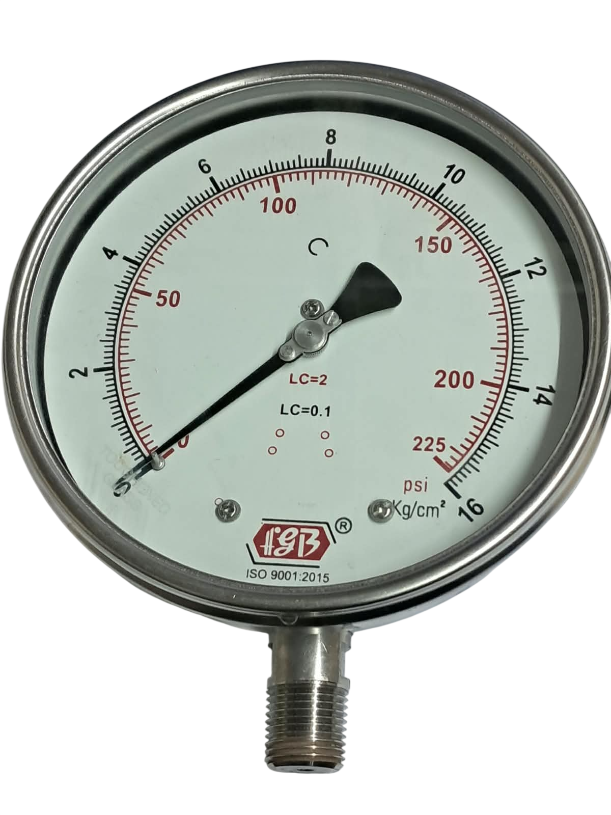 6dial 0-16kg 1/2 npt bottom complete ss