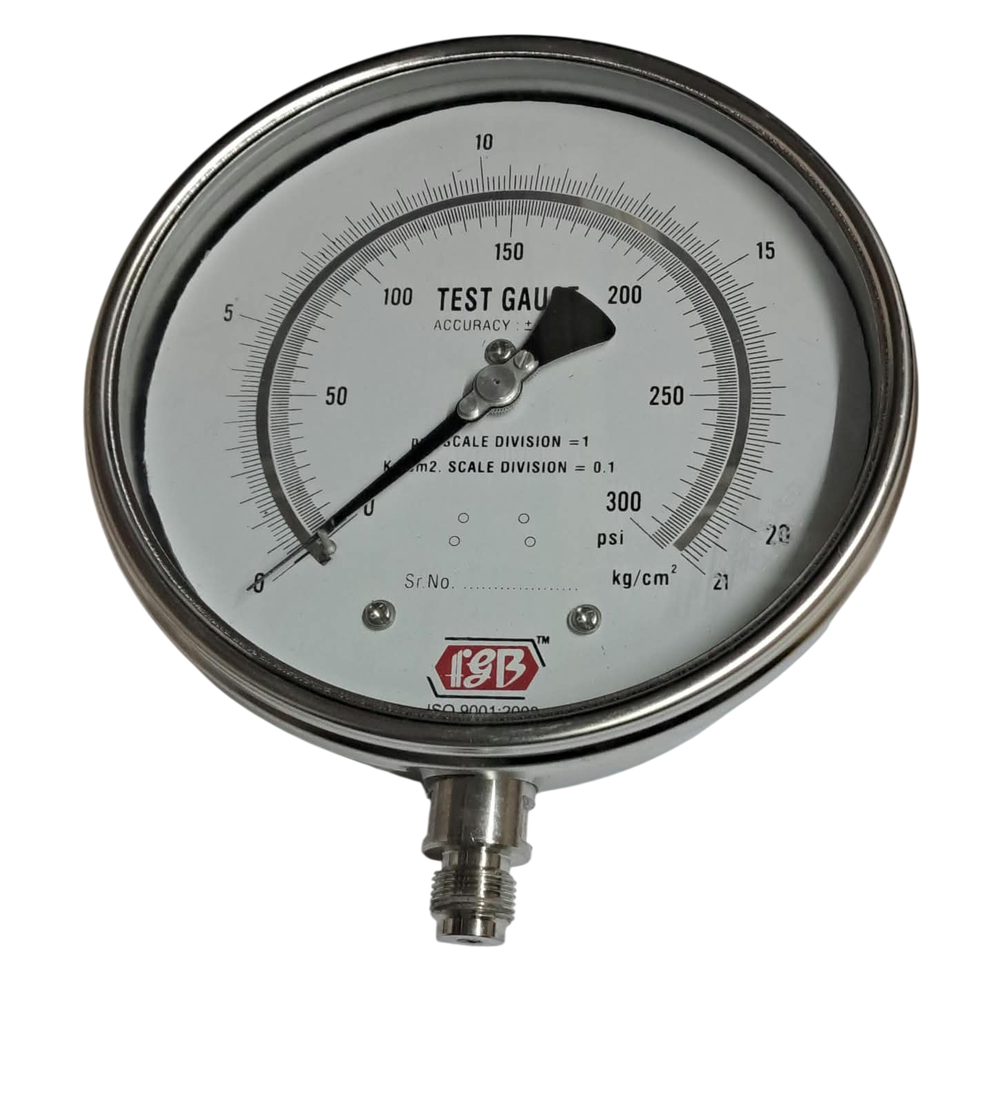 6"dial 0-300 psi 3/8 bsp bottom complete ss test gauge